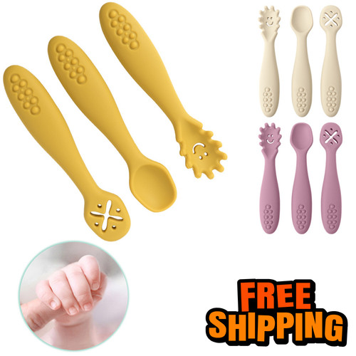 3pcs baby silicone spoon - 3pcs, fork